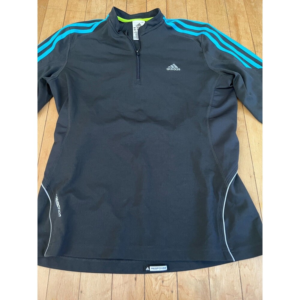 Adidas Response 1/4 Zip Pullover Women M Charcoal Blue 3 Stripe Athletic Top